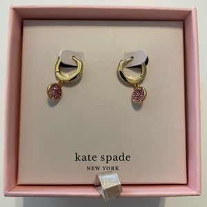 606. Kate Spade gold hoop pink dangle stone earrings NIB